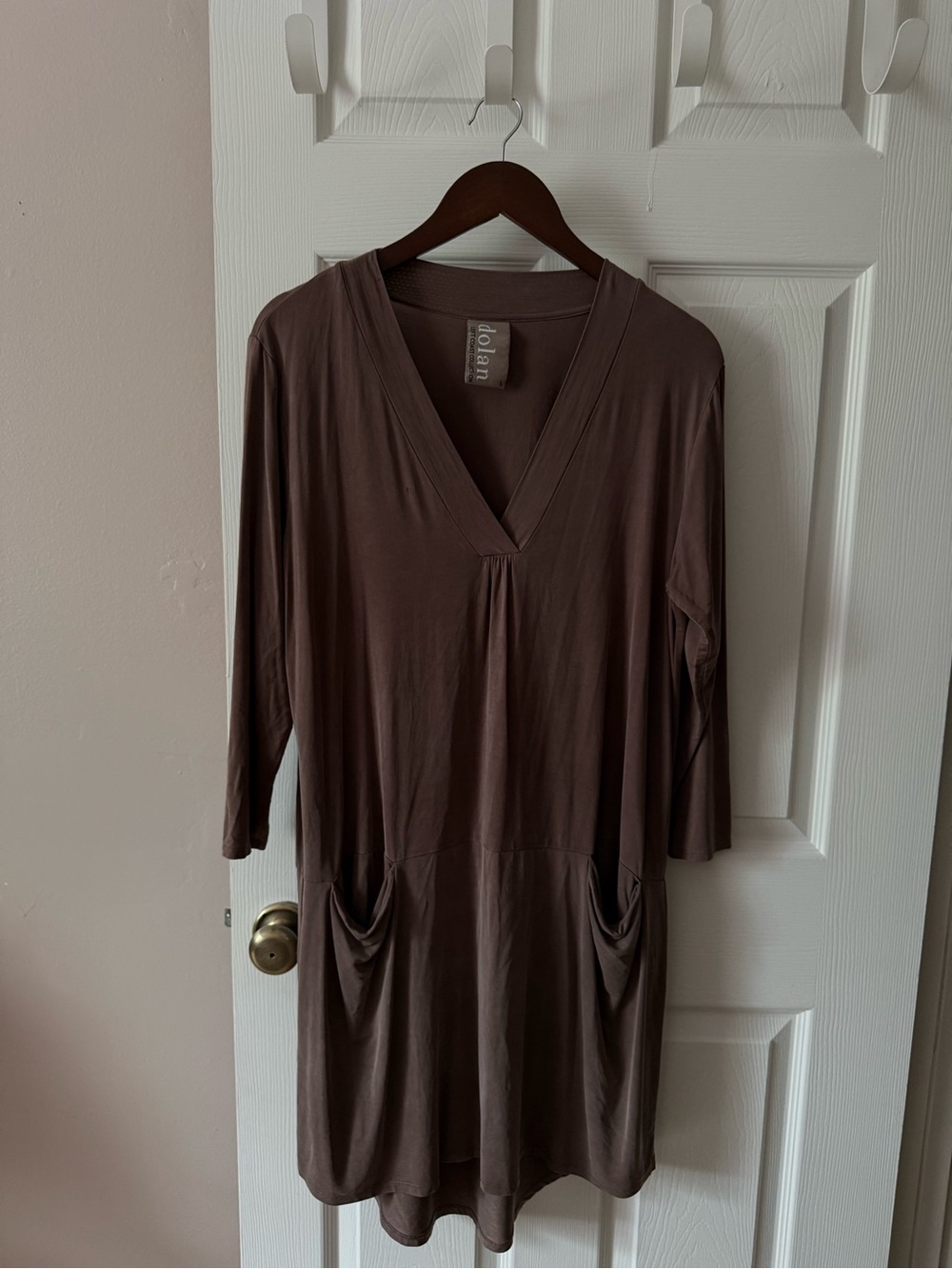 Dolan Anthropologie Tegan Tunic Dress Left Coast Collection Brown Taupe Large